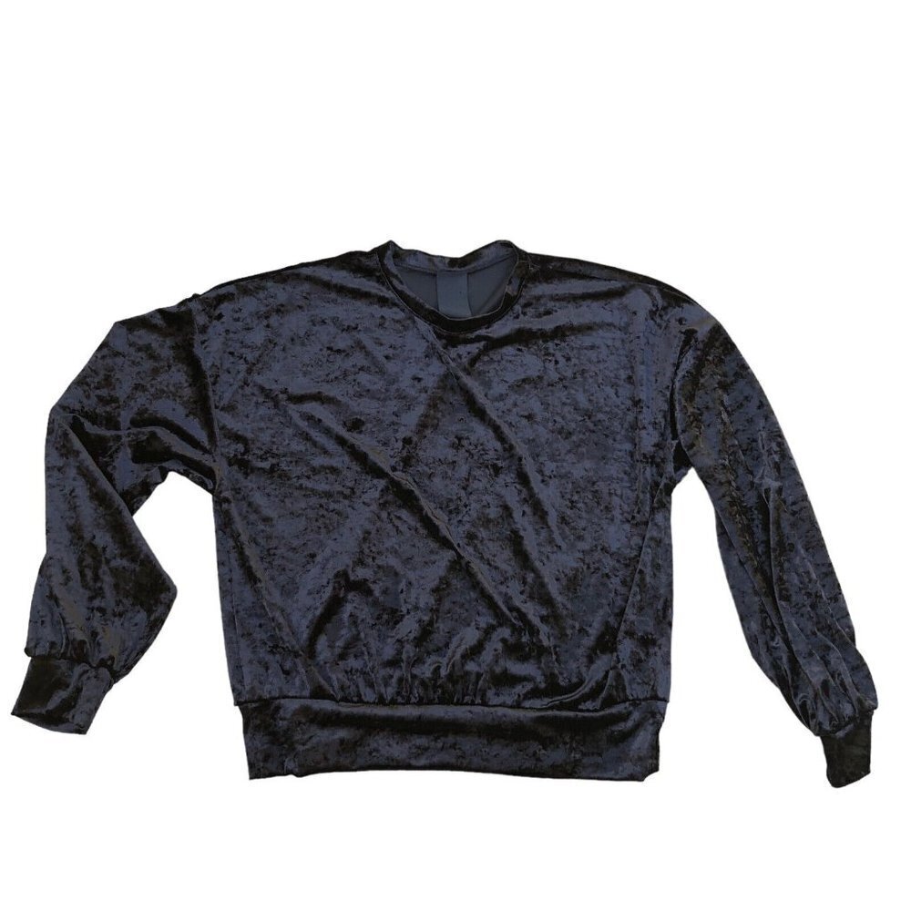 HEATHER Velour Velvet Sweater Women's LARGE Black Pullover Long Sleeve Crew​​​​​